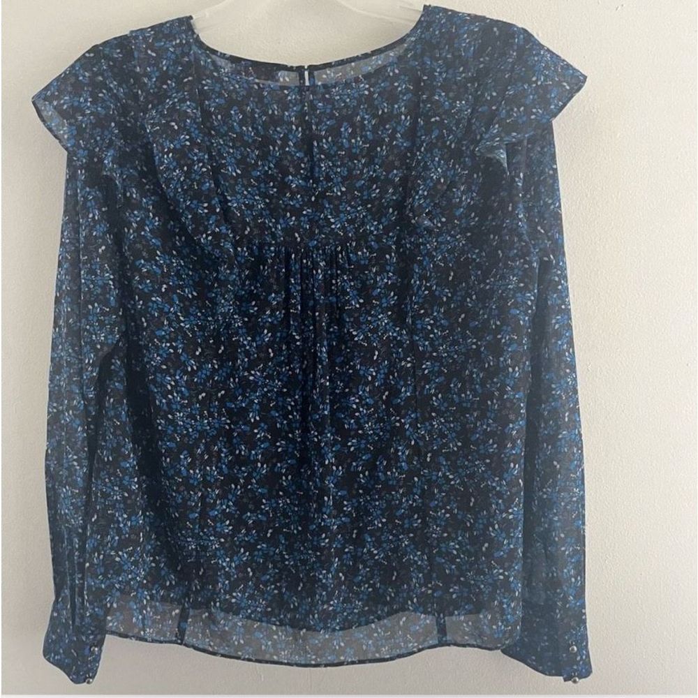 Parker Blouse Women Medium bishop long sleeves ruffled front bout neck